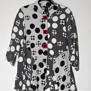 Ali Miles Polka Dot Patchwork Tunic Top Womens M Art To Wear Lagenlook Black